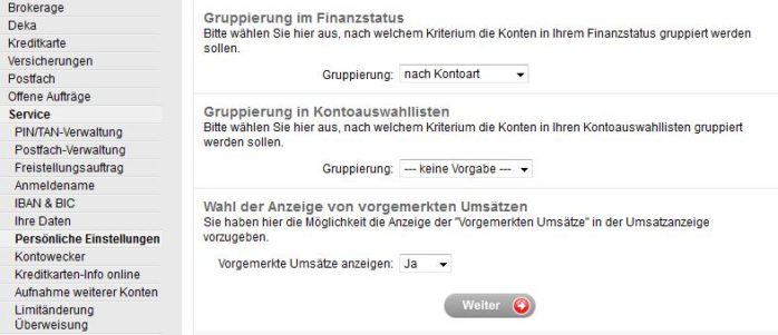 Verwaltung der Anzeige Vormerkung für SEPA-Lastschriften
